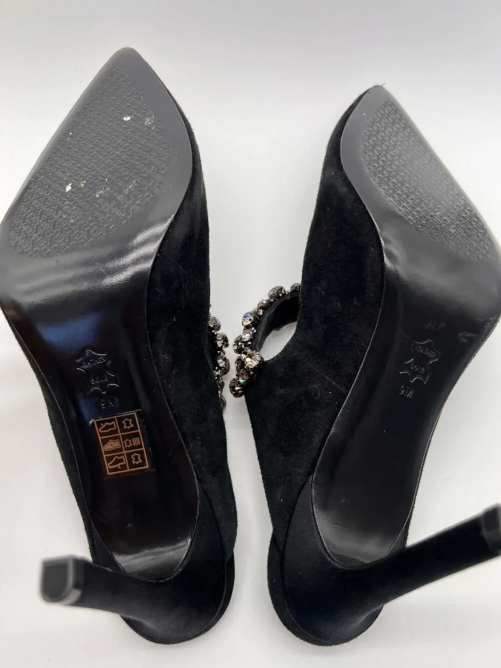 Tory Burch Black Suede Crystal Embellished Pointed Toe Mule Stiletto Heel Size 9